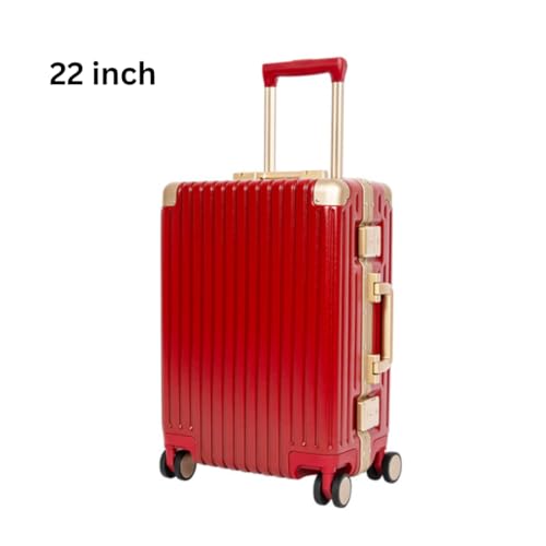 Classic Aluminum Frame Travel Suitcase - 22" + 26" - Wine Red