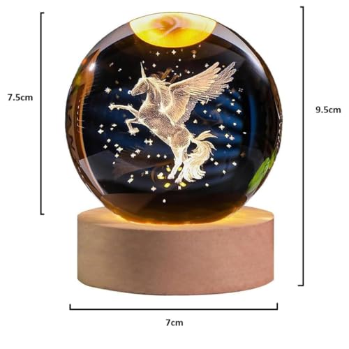 Crystal Ball Lamp with 3D Engraving and Luminous Base - Unicorn