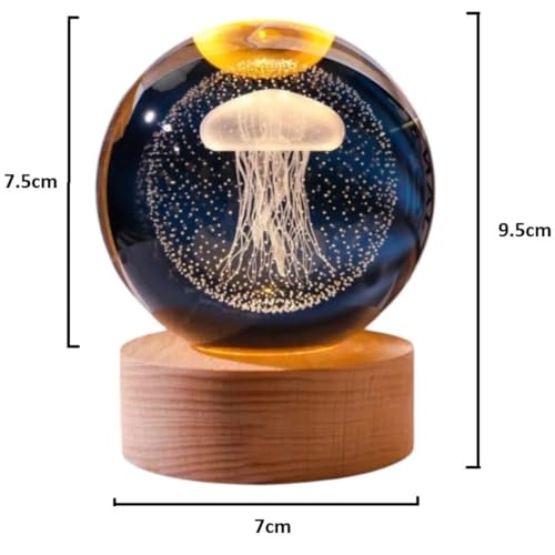 Crystal Ball Lamp with 3D Engraving and Luminous Base - Jellyfish