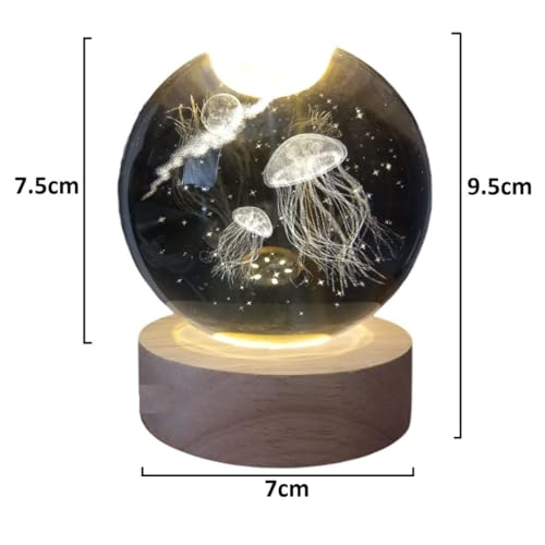 Crystal Ball Lamp with 3D Engraving and Luminous Base - Cosmic Jelly Fish