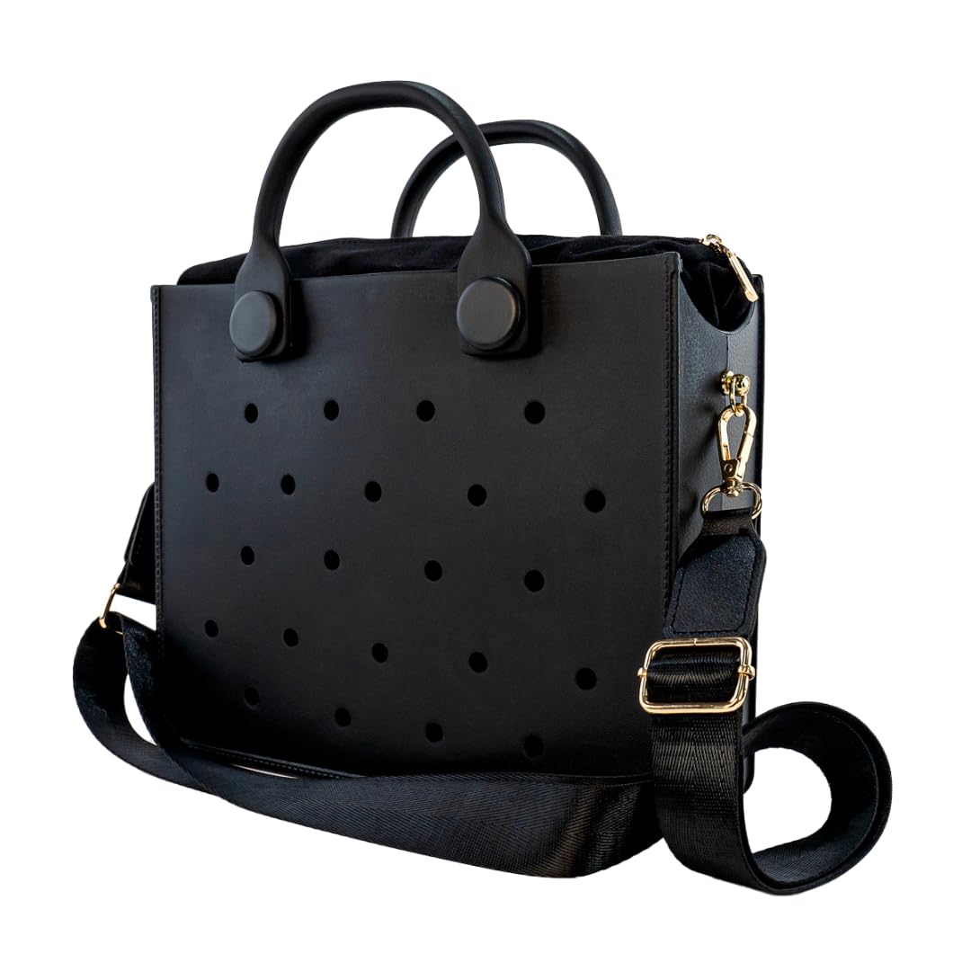 Nana EVA Croc Bag with Shoulder Strap – Lightweight Waterproof Tote Handbag (Black)