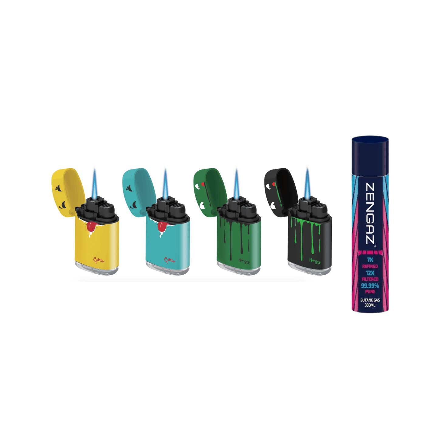 4 Zengaz ZL-3 Jet Flame Lighters & 330ml Pure Butane Zengaz Gas