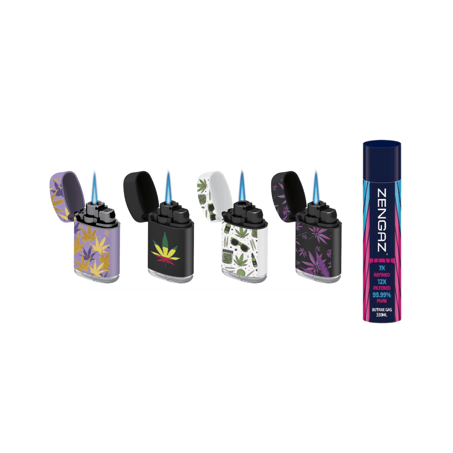 4 Zengaz ZL-3 Jet Flame Lighters & 330ml Pure Butane Zengaz Gas