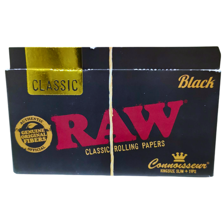 RAW Classic Black Connoisseur King Size Rolling Papers with Tips - 5 Pack