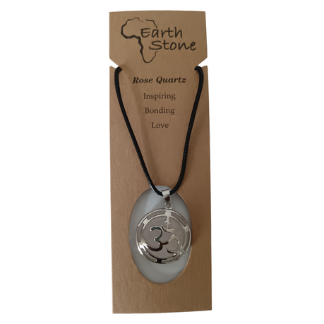 Earth Stone Collection - Om Symbol Rose Quarts Stone Necklace