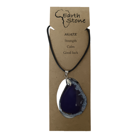 Earth Stone Collection - Agate Slice Crystal Stone Necklace - Purple