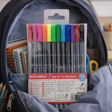 Motarro Fibre Tip Markers - 0.4mm - 12 Piece Set