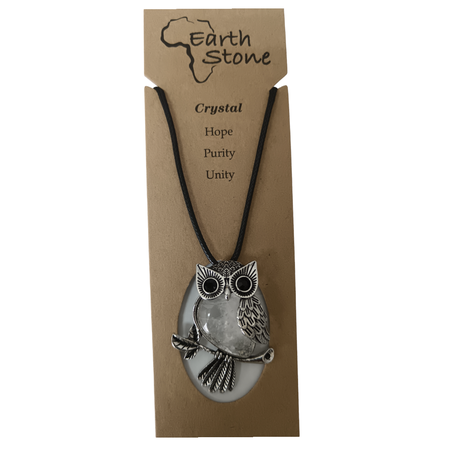 Earth Stone Collection - Owl Clear Quartz Crystal Stone Necklace