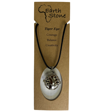 Earth Stone Collection - Crystal Locket Tigers Eye Stone Necklace