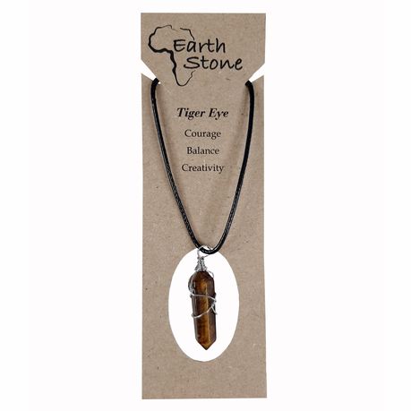 Earth Stone Collection - Wire Wrapped Tigers Eye Stone Necklace