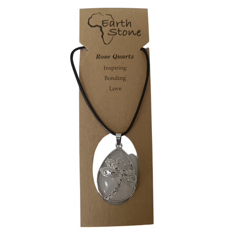 Earth Stone Collection - Dragonfly Rose Quartz Crystal Stone Necklace