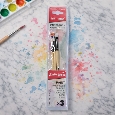 Motarro Paint Brushes - 3 Piece Set - Light Brown