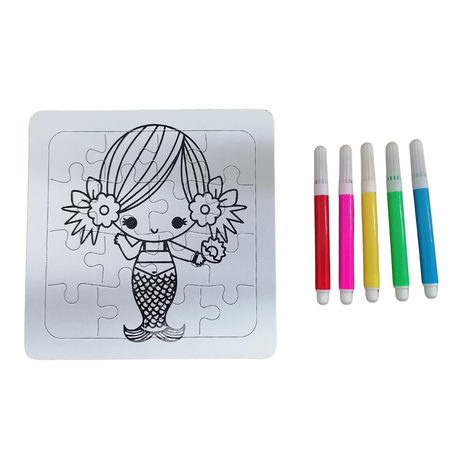 Puzzle 3-piece Strip Colouring with Markers - Mermaids
