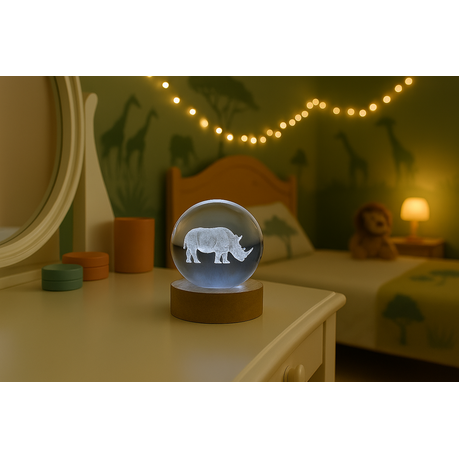 Small Crystal Ball Lamp with 3D Engraving and Luminous Base - Rhino