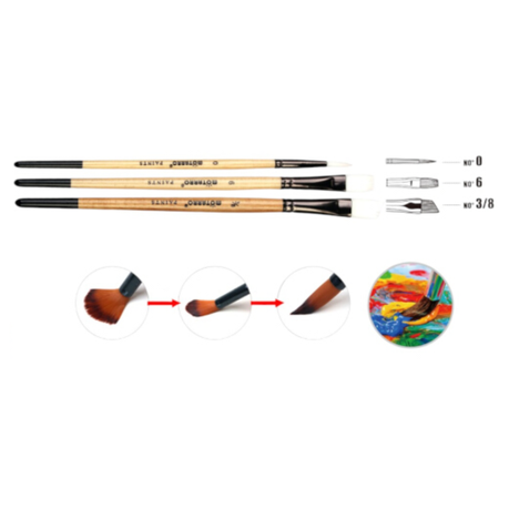 Motarro Paintbrush | Synthetic Fiber - Set Of 3 - Brown