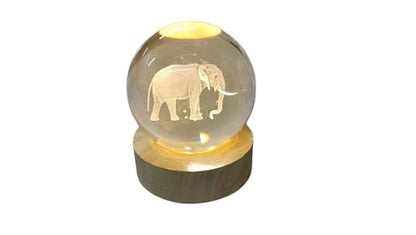 Small Crystal Ball Lamp with 3D Engraving and Luminous Base – Elephant