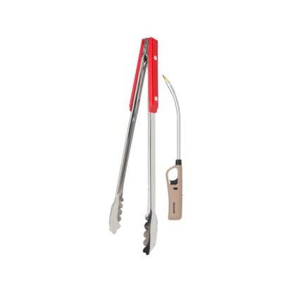 Stainless Steel Salad/Braai Tongs And Flexible Extra Length Braai Lighter (Brown)