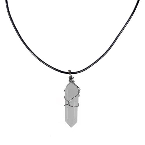 Earth Stone Collection - Wire Wrapped Crystal Stone Necklace (Quartz)