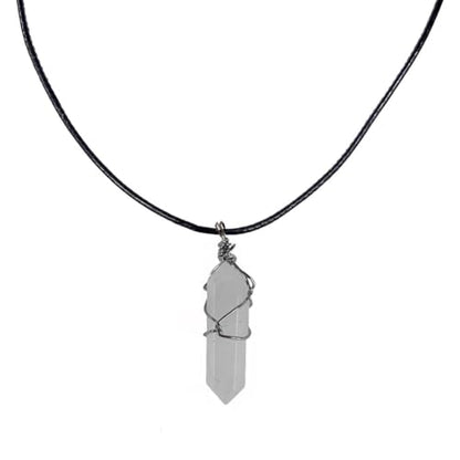 Earth Stone Collection - Wire Wrapped Crystal Stone Necklace (Quartz)