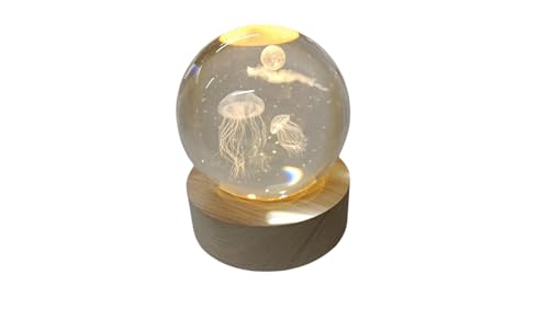 Small Crystal Ball Lamp with 3D Engraving and Luminous Base – Jellyfish