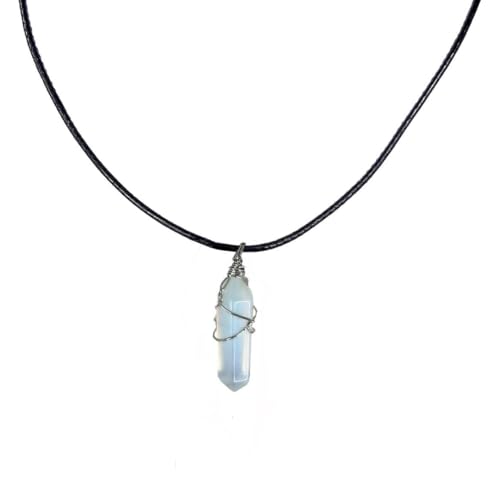 Earth Stone Collection - Wire Wrapped Crystal Stone Necklace (Opal)