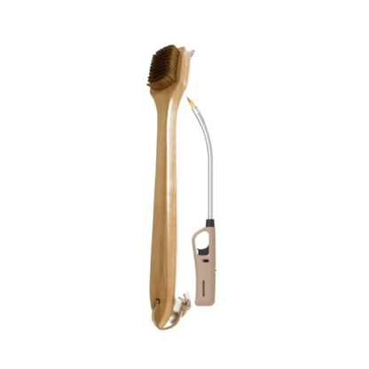 Wooden Handle Braai Grid Brush And Flexible Extra Length Braai Lighter (Brown)