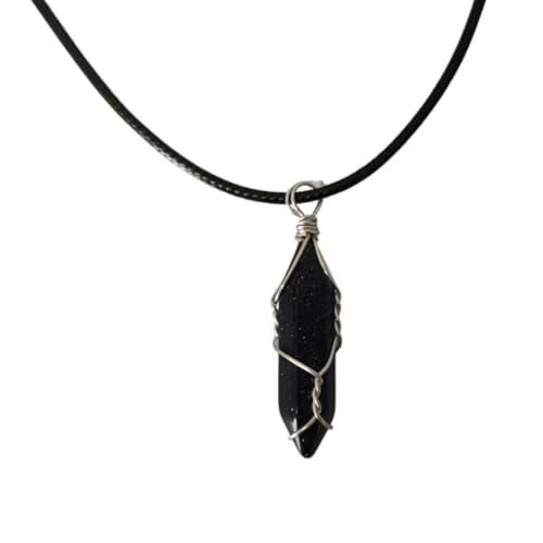 Earth Stone Collection - Wire Wrapped Crystal Stone Necklace (Blue Sand)