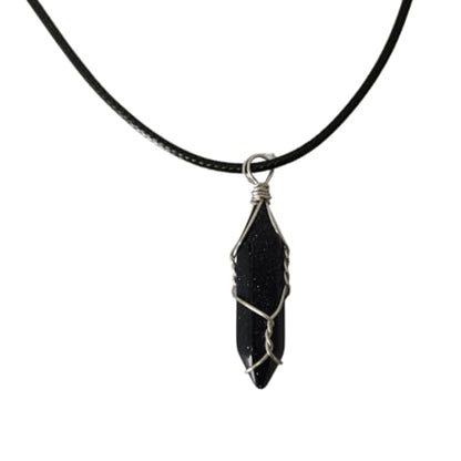 Earth Stone Collection - Wire Wrapped Crystal Stone Necklace (Blue Sand)