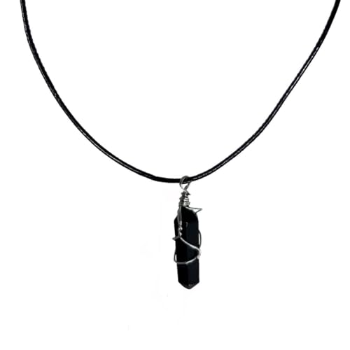 Earth Stone Collection - Wire Wrapped Crystal Stone Necklace (Onyx)