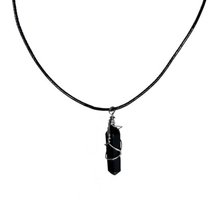 Earth Stone Collection - Wire Wrapped Crystal Stone Necklace (Onyx)