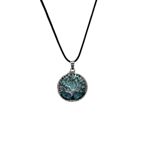 Earth Stone Collection - Silver Tree of Life Crystal Necklace (Turquoise)