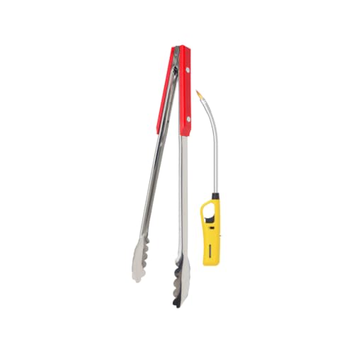Stainless Steel Salad/Braai Tongs And Flexible Extra Length Braai Lighter (Yellow)