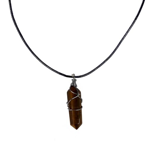 Earth Stone Collection - Wire Wrapped Crystal Stone Necklace (Tigers Eye)