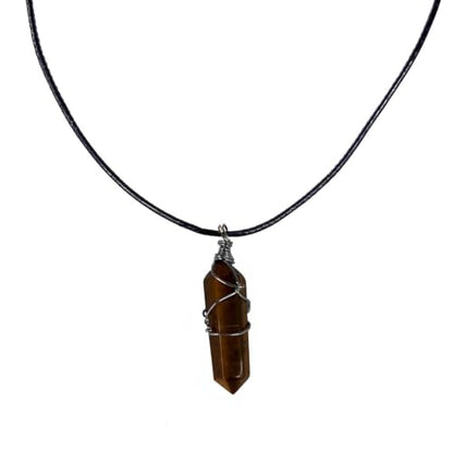 Earth Stone Collection - Wire Wrapped Crystal Stone Necklace (Tigers Eye)