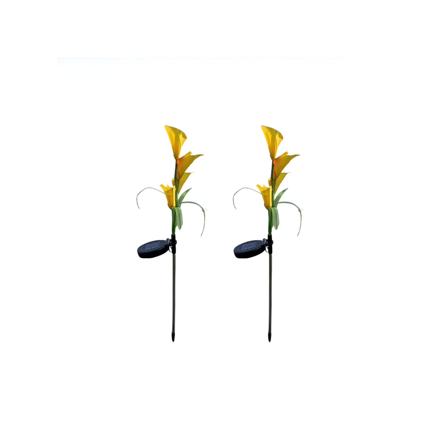 2 Pieces LED Solar 4 Head Yellow Calla Lilly Flower Lawn Light