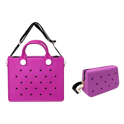 Nana EVA Croc Shoulder Bag & Coco EVA Croc Crossbody Bag Combo Set (Purple)