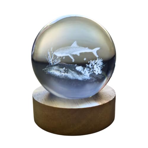 Small Crystal Ball Lamp with 3D Engraving and Luminous Base – Shark Reef