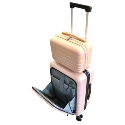 Multifunctional Smart Travel 20 inch Suitcase and Cosmetic Travel Carry-on Suitcase Set - Pink