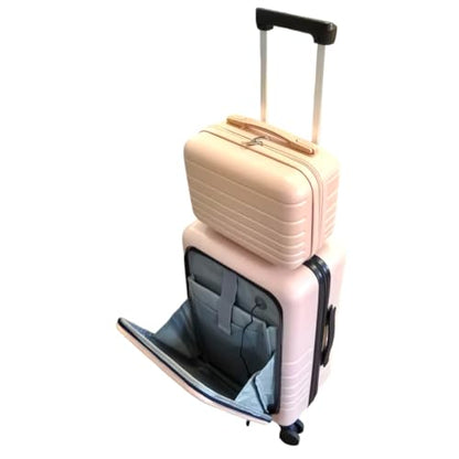 Multifunctional Smart Travel 20 inch Suitcase and Cosmetic Travel Carry-on Suitcase Set - Pink