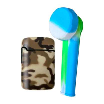 Brown Army ZL-3 Torch Jet Lighter And Blue Mini Silicone Rasta Pipe