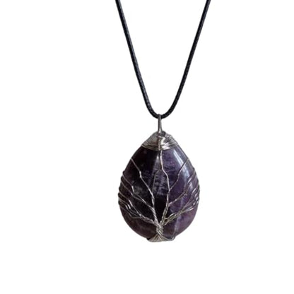 Earth Stone Collection - Wire Tree Of Life - Stone Necklace (Amethyst)