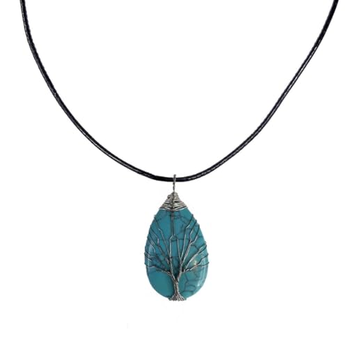 Earth Stone Collection - Wire Tree Of Life - Stone Necklace (Turquoise)