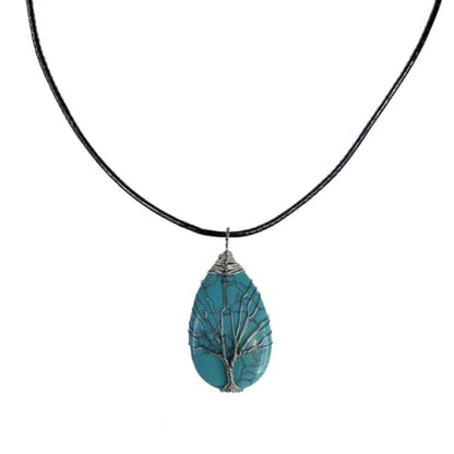 Earth Stone Collection - Wire Tree Of Life - Stone Necklace (Turquoise)
