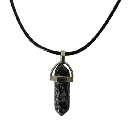 Earth Stone Collection - Bullet Crystal Stone Necklace (Snowflake Obsidian)