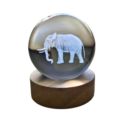 Small Crystal Ball Lamp with 3D Engraving and Luminous Base – Elephant
