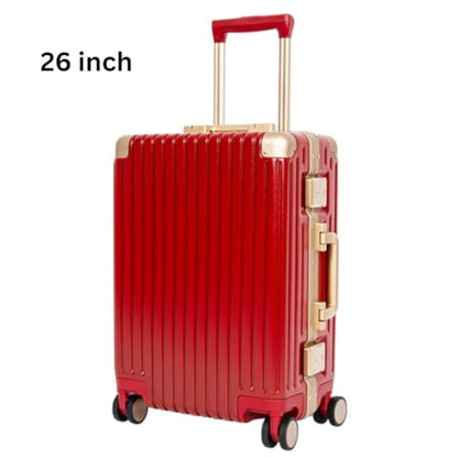 Classic Aluminum Frame Travel Suitcase - 22" + 26" - Wine Red