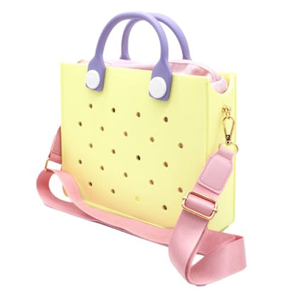 Nana EVA Croc Bag with Shoulder Strap – Lightweight Waterproof Tote Handbag (Pastel Yellow)