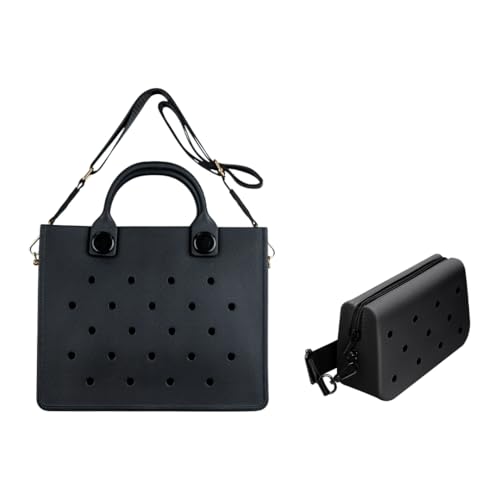 Nana EVA Croc Shoulder Bag & Coco EVA Croc Crossbody Bag Combo Set (Black)