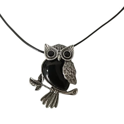 Earth Stone Collection - Owl Crystal Stone Necklace (Onyx)