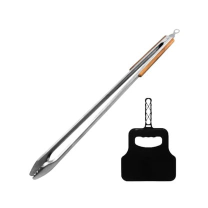 DeBest Extra Length Braai Tongs (80cm) and Braai Fan Combo | Heavy-Duty Stainless Steel BBQ Tongs with Wooden Handle | Fire Starter Fan for Braai, Grill, and Outdoor Cooking